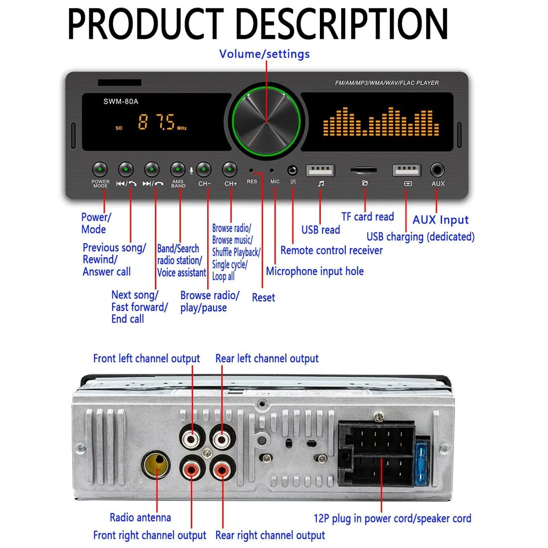 12V Car Mp3 With Fm / Am Bluetooth & Voice Assistant