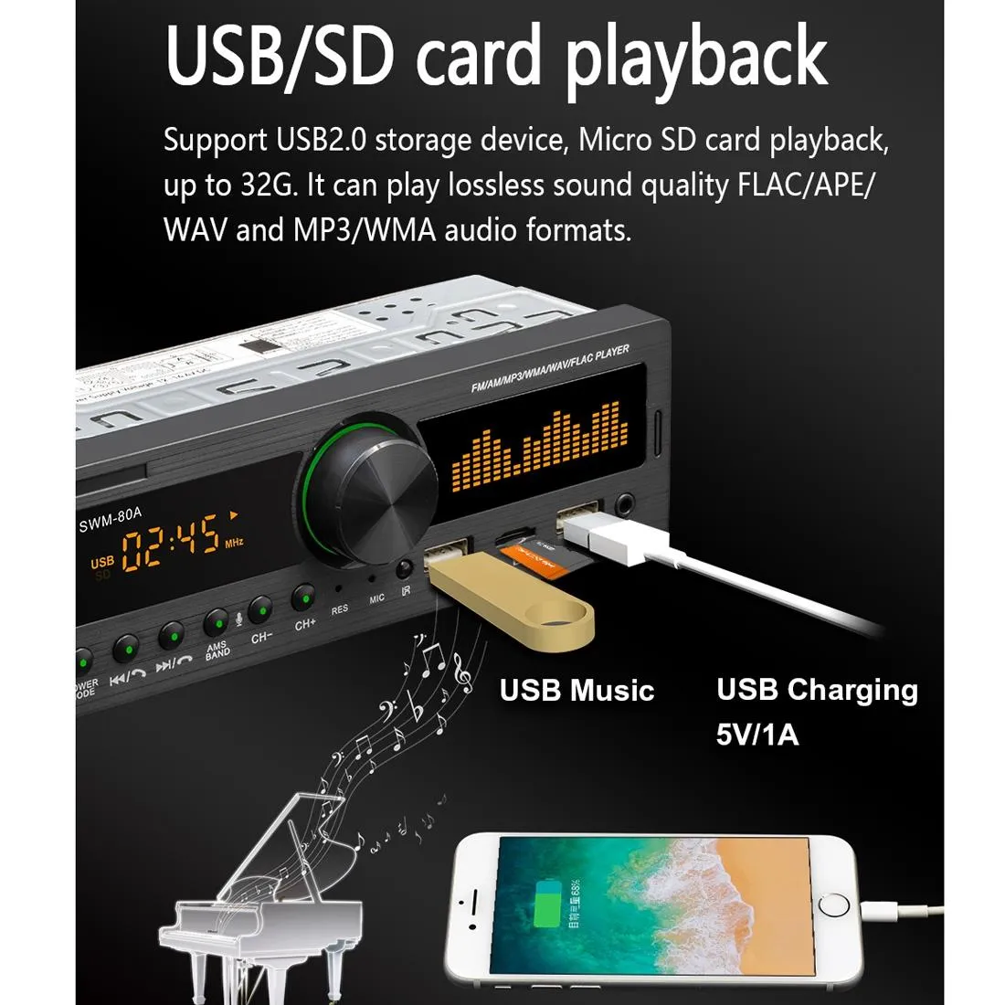 12V Car Mp3 With Fm / Am Bluetooth & Voice Assistant