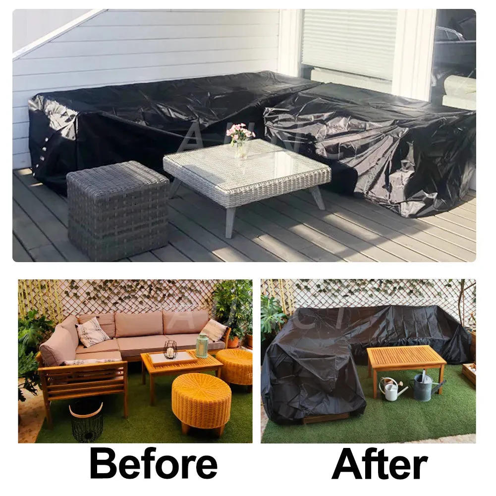 15 Sizes Corner Outdoor Sofa Cover Garden Rattan Corner Furniture Cover v Shape l Shapewaterproof Sofa Protect Set Dust Covers