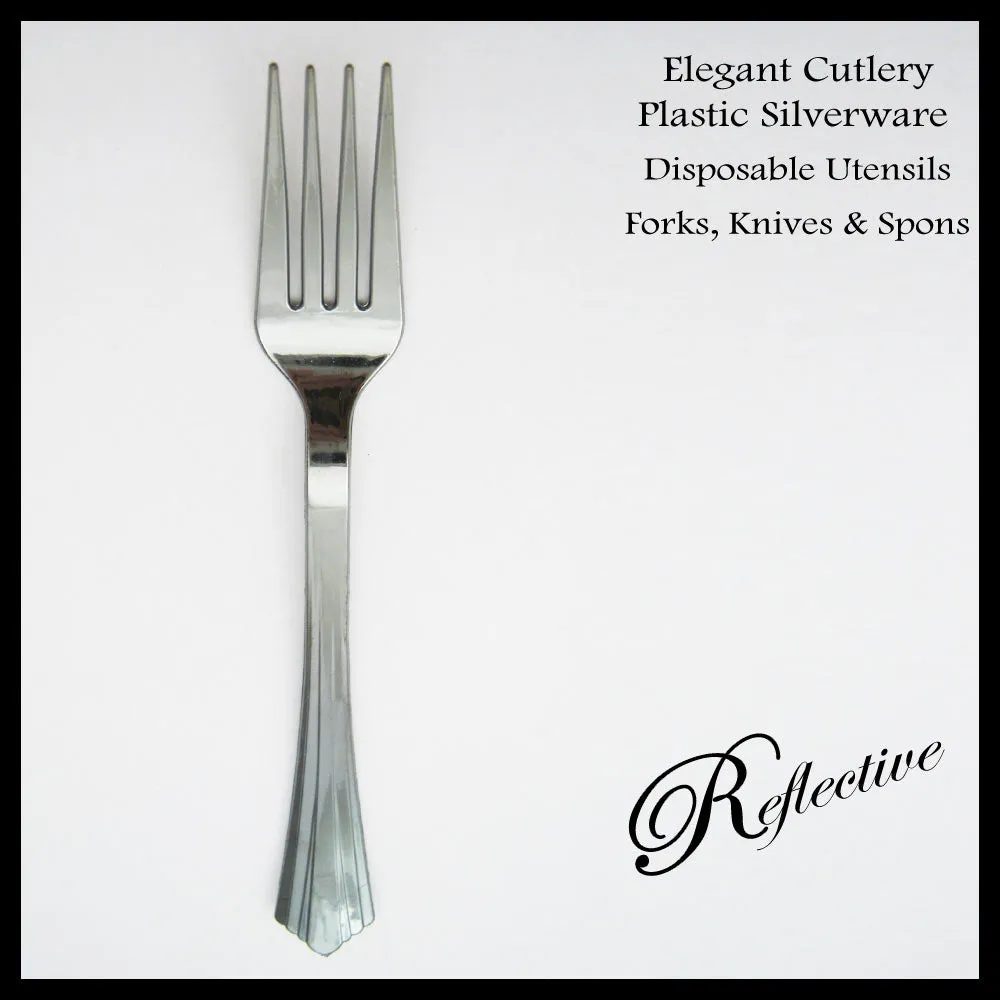 18 Plastic Cutlery Silver Forks Knives Spoons Party Tableware Disposable Elegant
