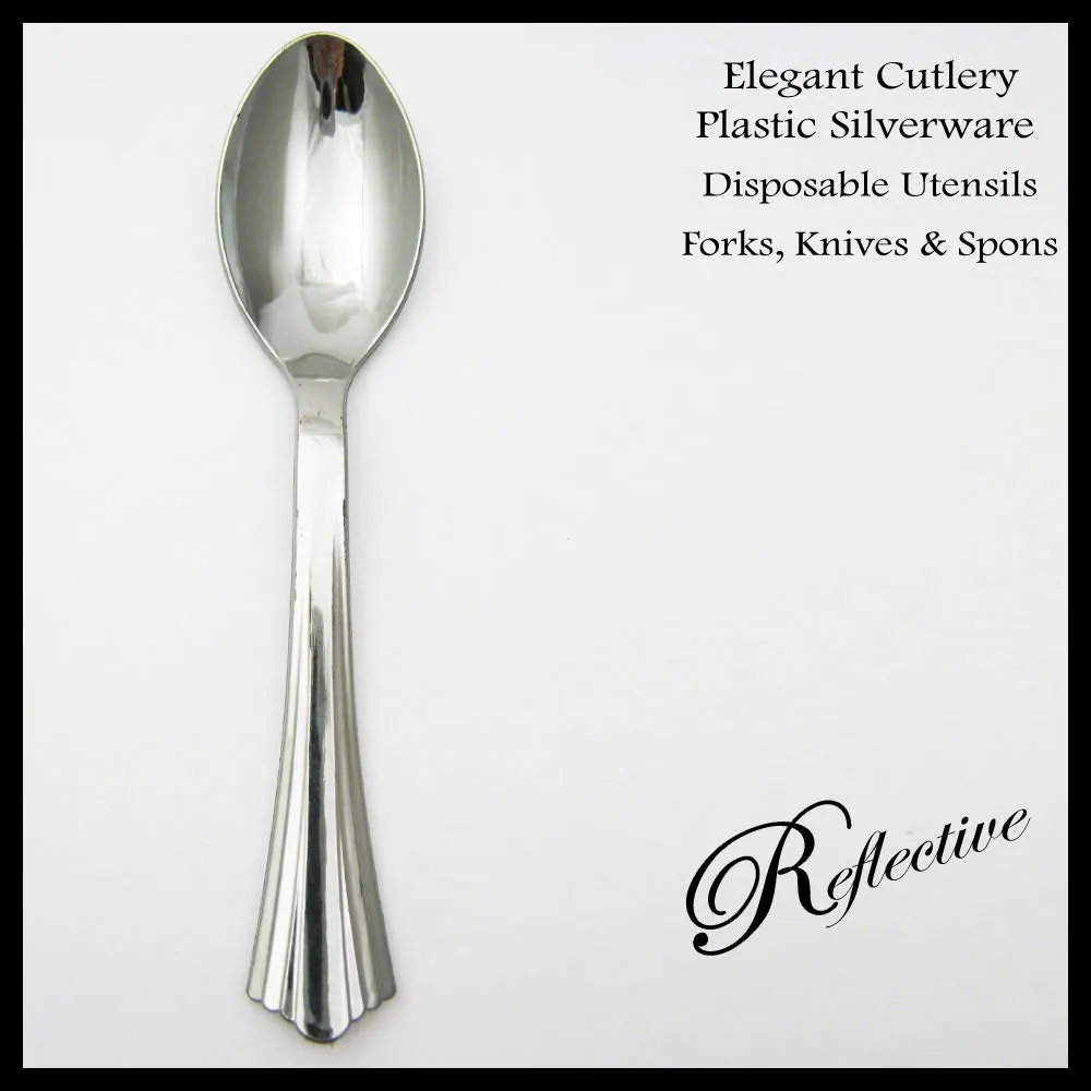 18 Plastic Cutlery Silver Forks Knives Spoons Party Tableware Disposable Elegant