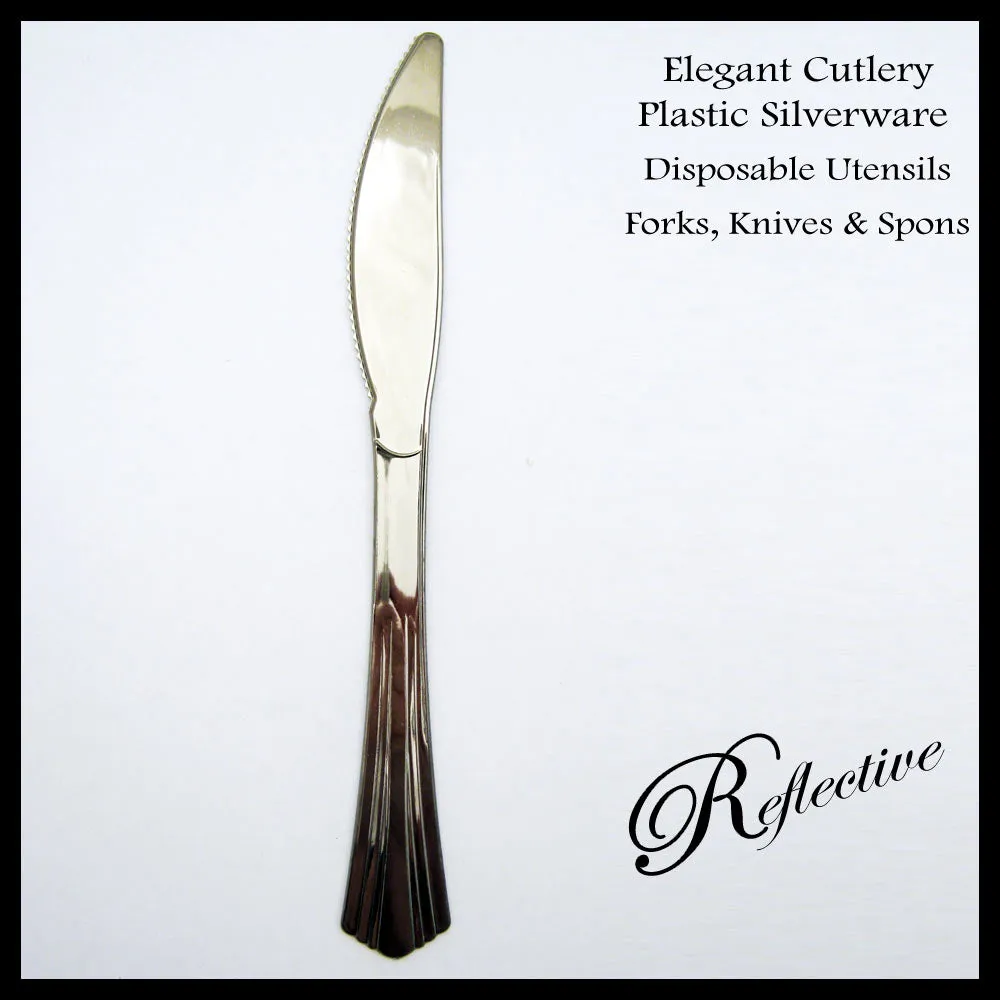 18 Plastic Cutlery Silver Forks Knives Spoons Party Tableware Disposable Elegant