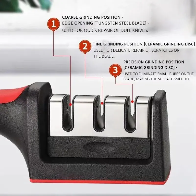 3 4 Segment Knife Sharpener Multi Functional Hand Held Tool for Kitchen Black Sharpening Stone