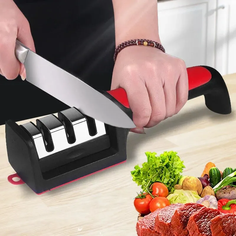 3 4 Segment Knife Sharpener Multi Functional Hand Held Tool for Kitchen Black Sharpening Stone