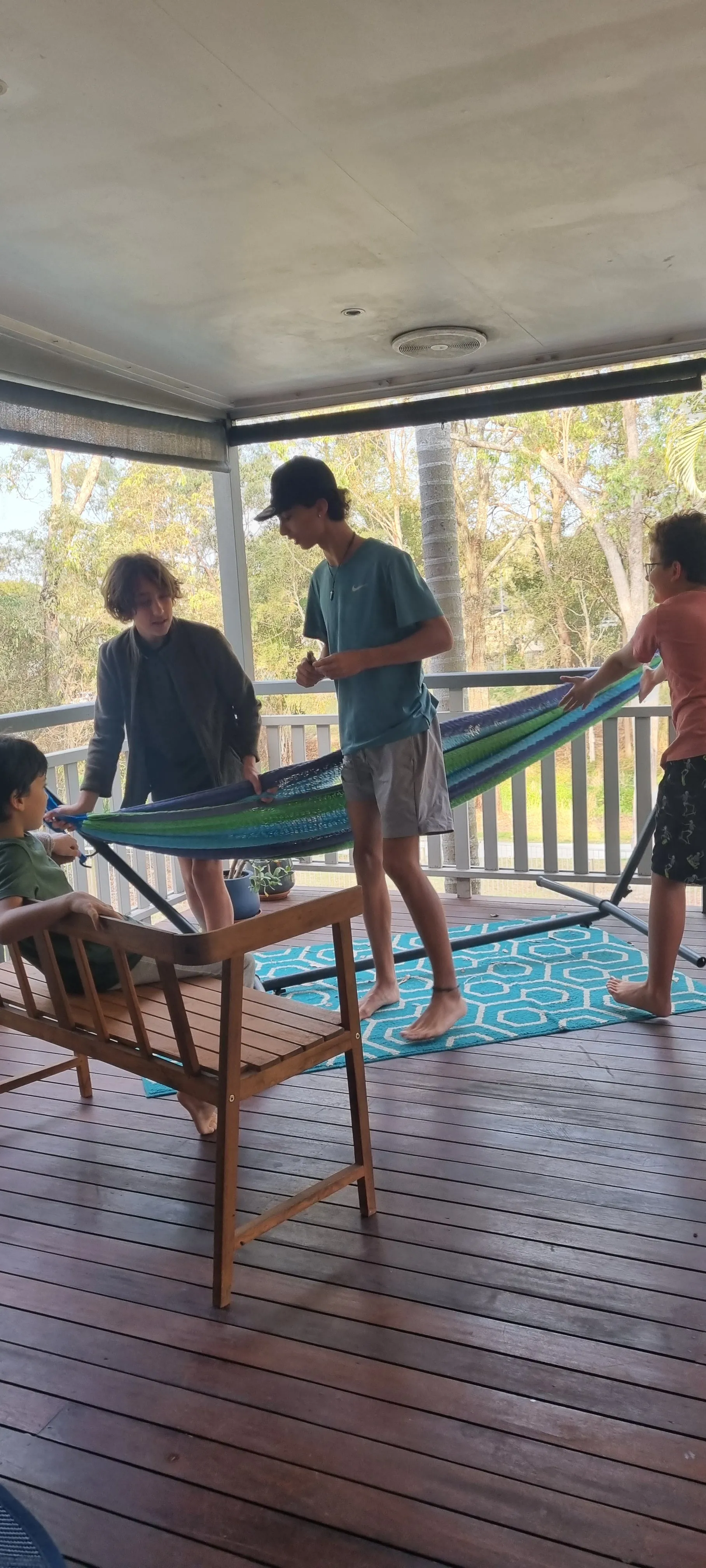 305 centimeters Universal Steel Hammock Stand paired with Outdoor undercover cotton genuine Mexican hammock.