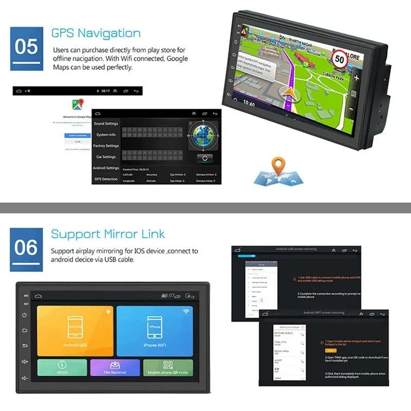 7 Inch Android Navigation Wifi Car Mp5 Player 1   32G Gps Bluetooth 2.5D Screen Standard   8 Lights Camera