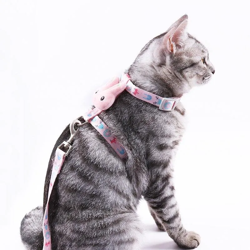 Adjustable Anti Breakaway Cat Leash Large 3 6Kg Rabbit Head Design Pink