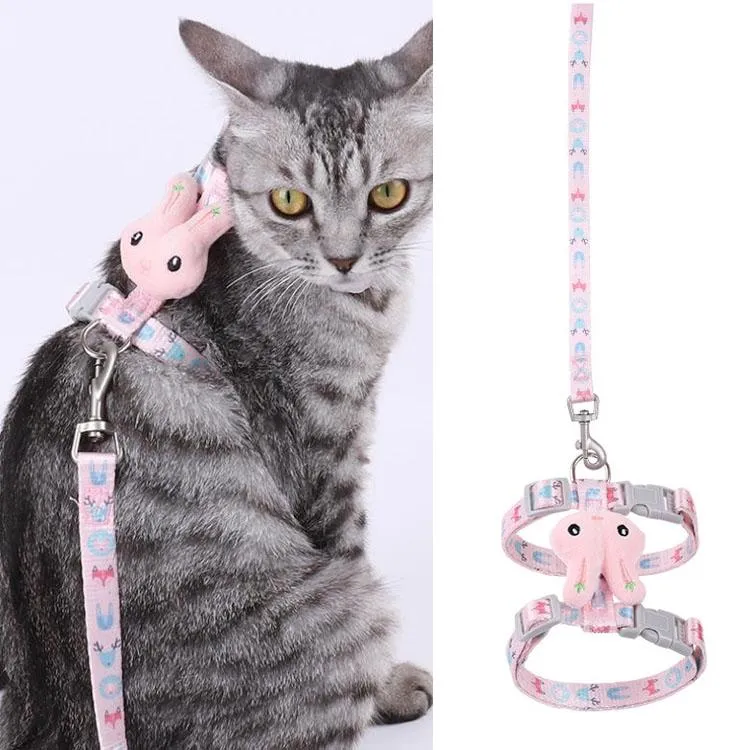 Adjustable Anti Breakaway Cat Leash Large 3 6Kg Rabbit Head Design Pink