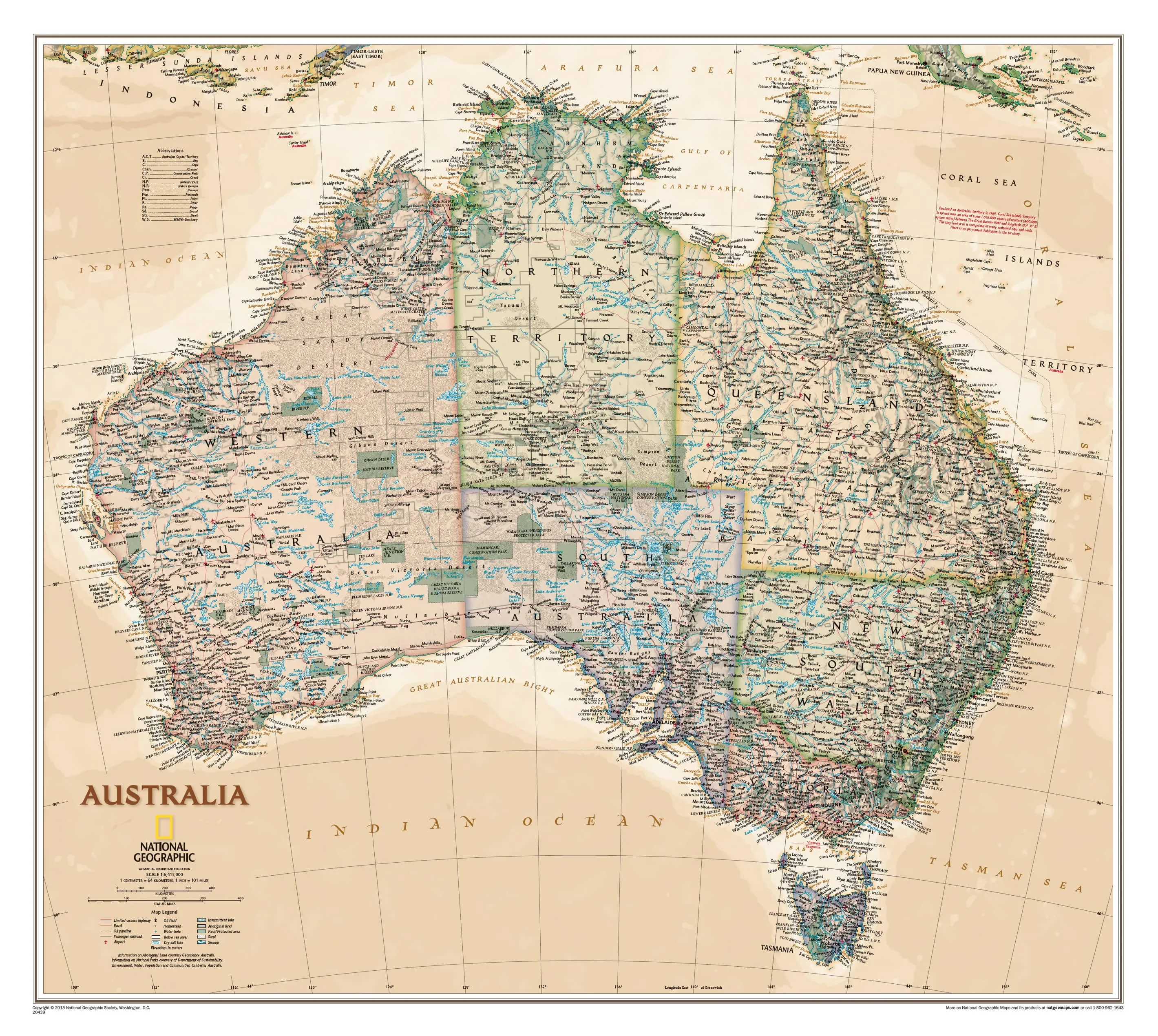 Australia Executive Antique Style National Geographic 770 x 689mm Laminated Wall Map with Hang Rails