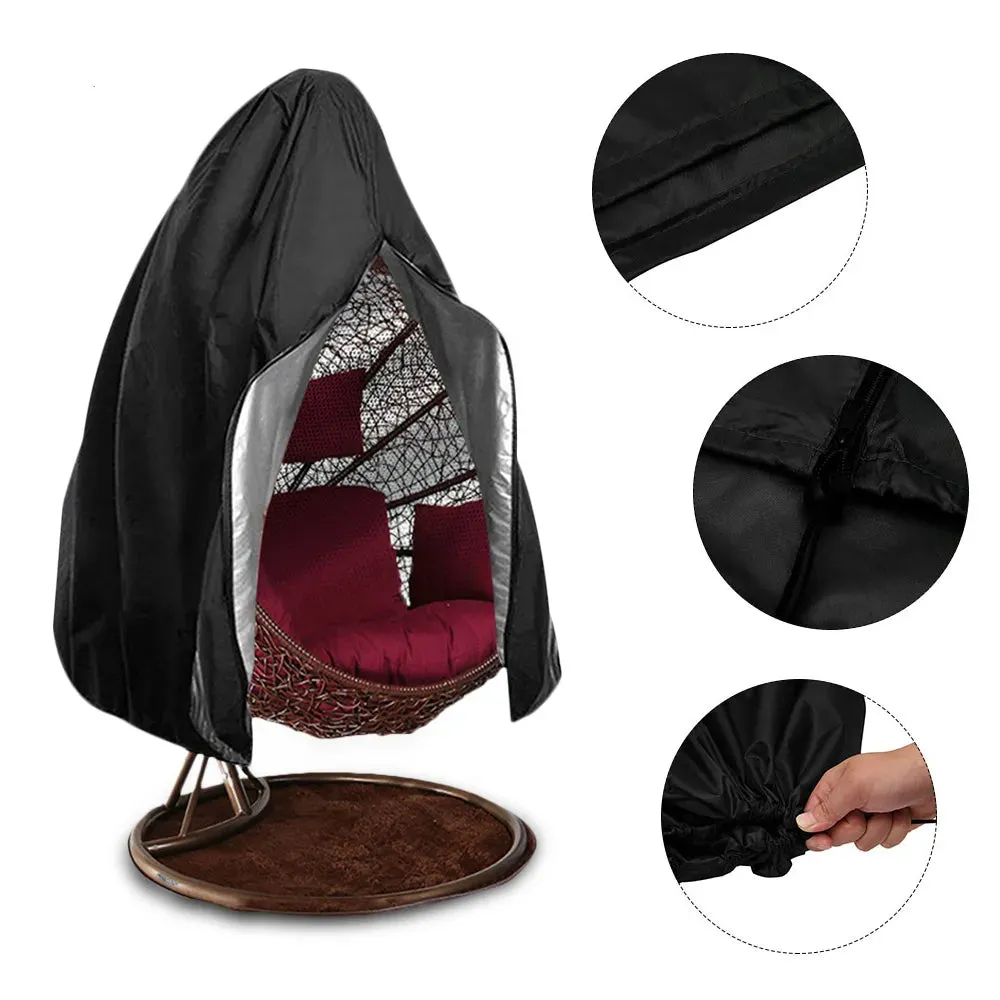 Black Patio Chair Cover Egg Swing Chair Waterproof Dust Cover Protector with Zipper Protective Case
