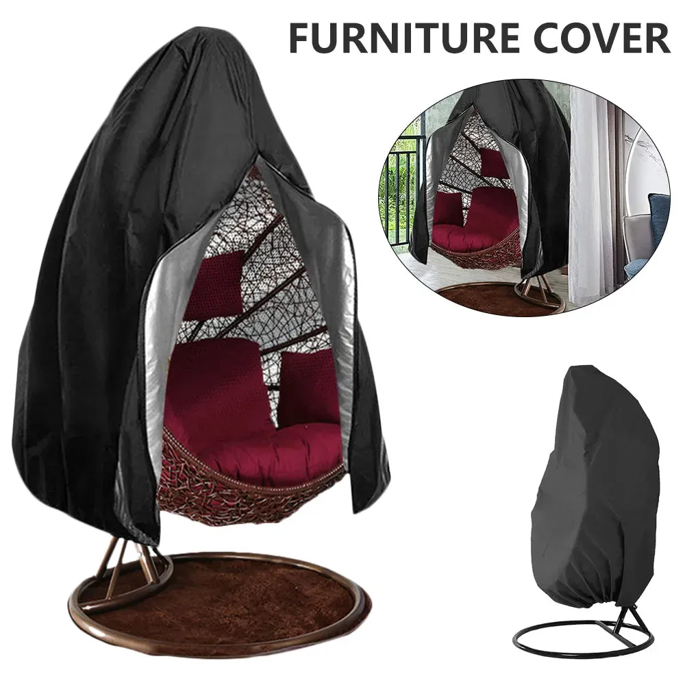 Black Patio Chair Cover Egg Swing Chair Waterproof Dust Cover Protector with Zipper Protective Case