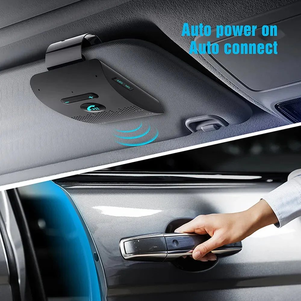 Bluetooth 5.0 Hands-Free Car Kit  2W HIFI Speaker, Noise Cancelling, Sun Visor Clip & Dual Phone Pairing | Wireless MP3 Player for Cars