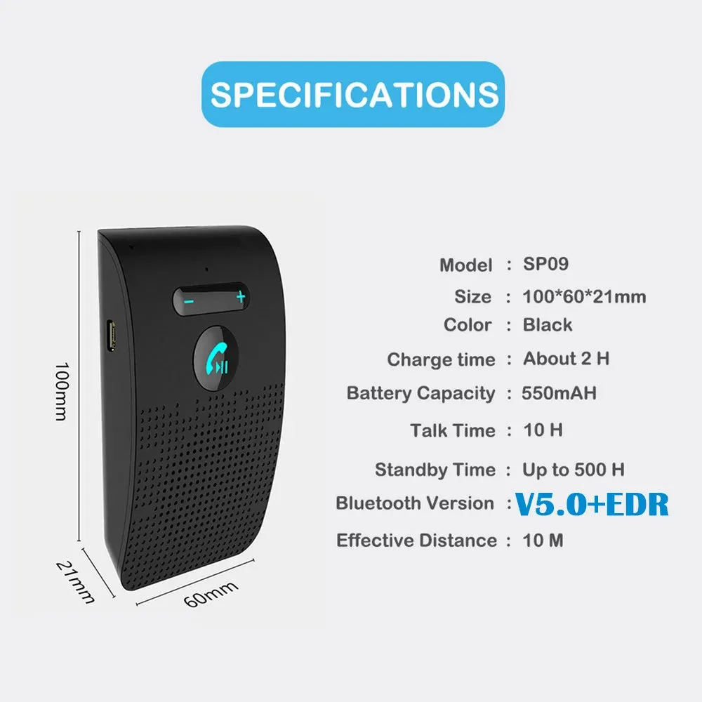 Bluetooth 5.0 Hands-Free Car Kit  2W HIFI Speaker, Noise Cancelling, Sun Visor Clip & Dual Phone Pairing | Wireless MP3 Player for Cars