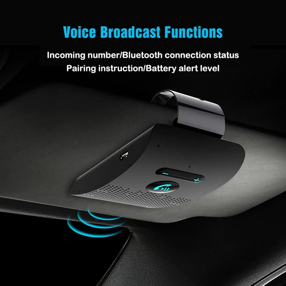 Bluetooth 5.0 Hands-Free Car Kit  2W HIFI Speaker, Noise Cancelling, Sun Visor Clip & Dual Phone Pairing | Wireless MP3 Player for Cars