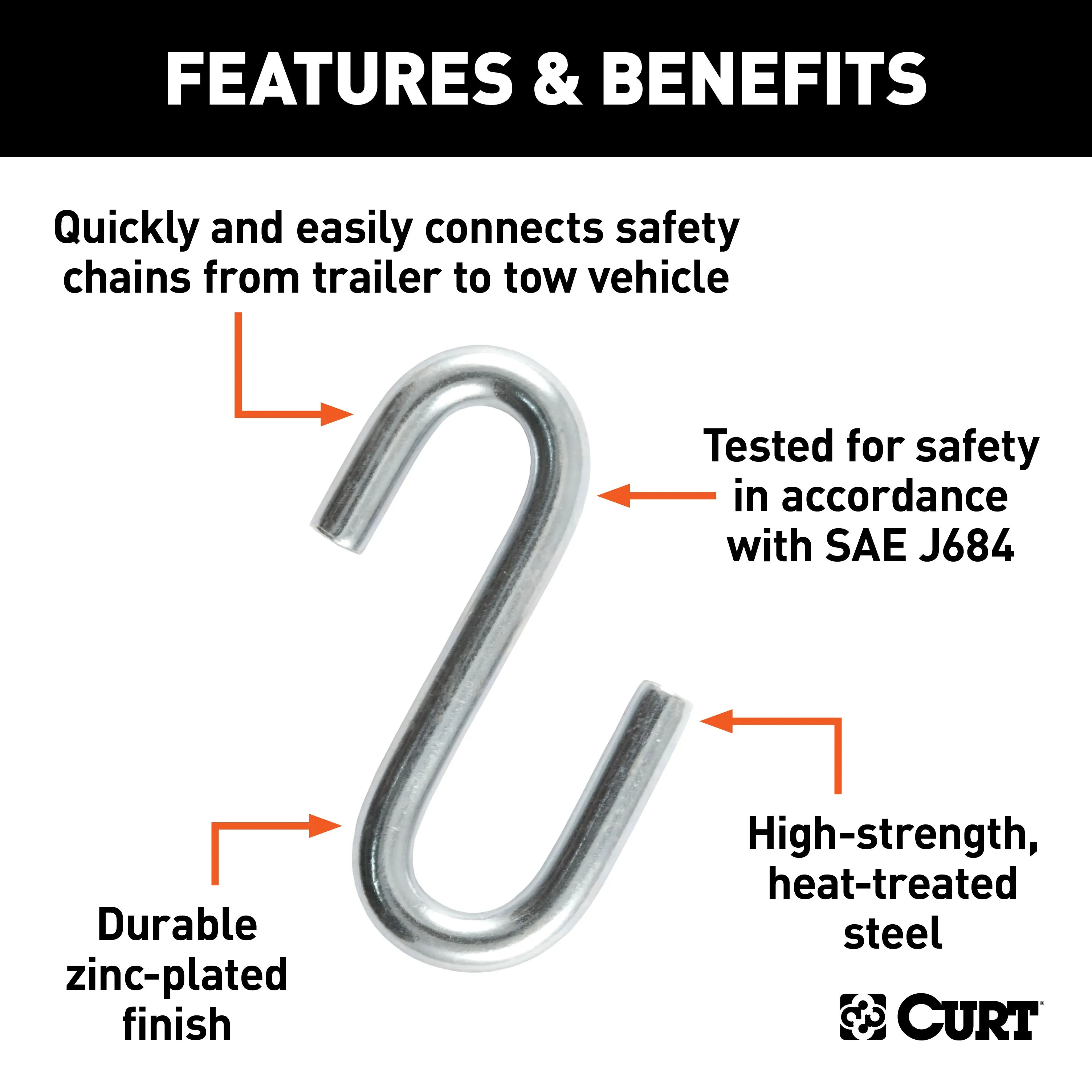 CURT 81260 CURT 81260 3/8-Inch Certified Trailer Safety Chain S-Hook; 2;000 lbs