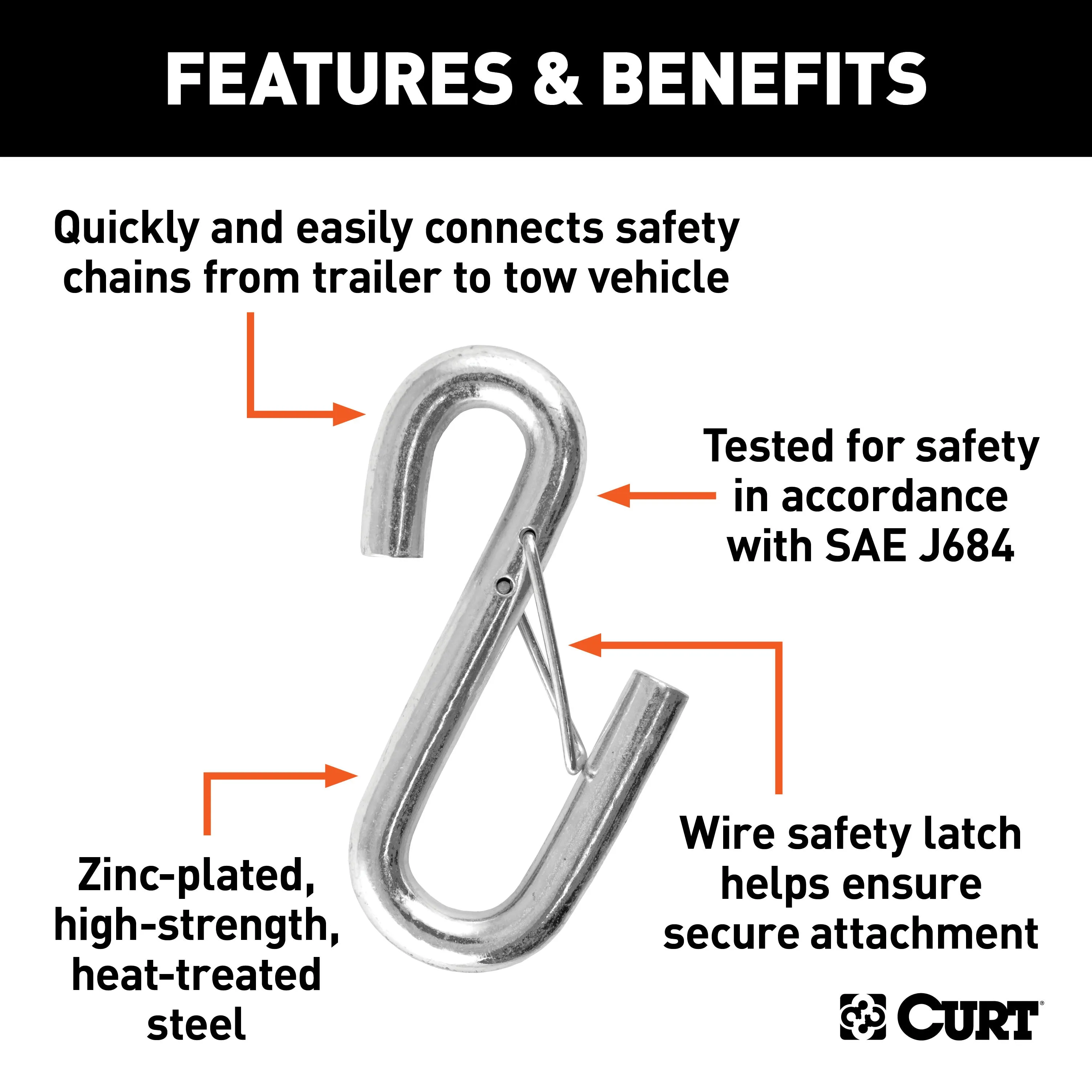 CURT 81820 CURT 81820 7/16-Inch Certified Trailer Safety Chain S-Hook with Latch; 5;000 lbs