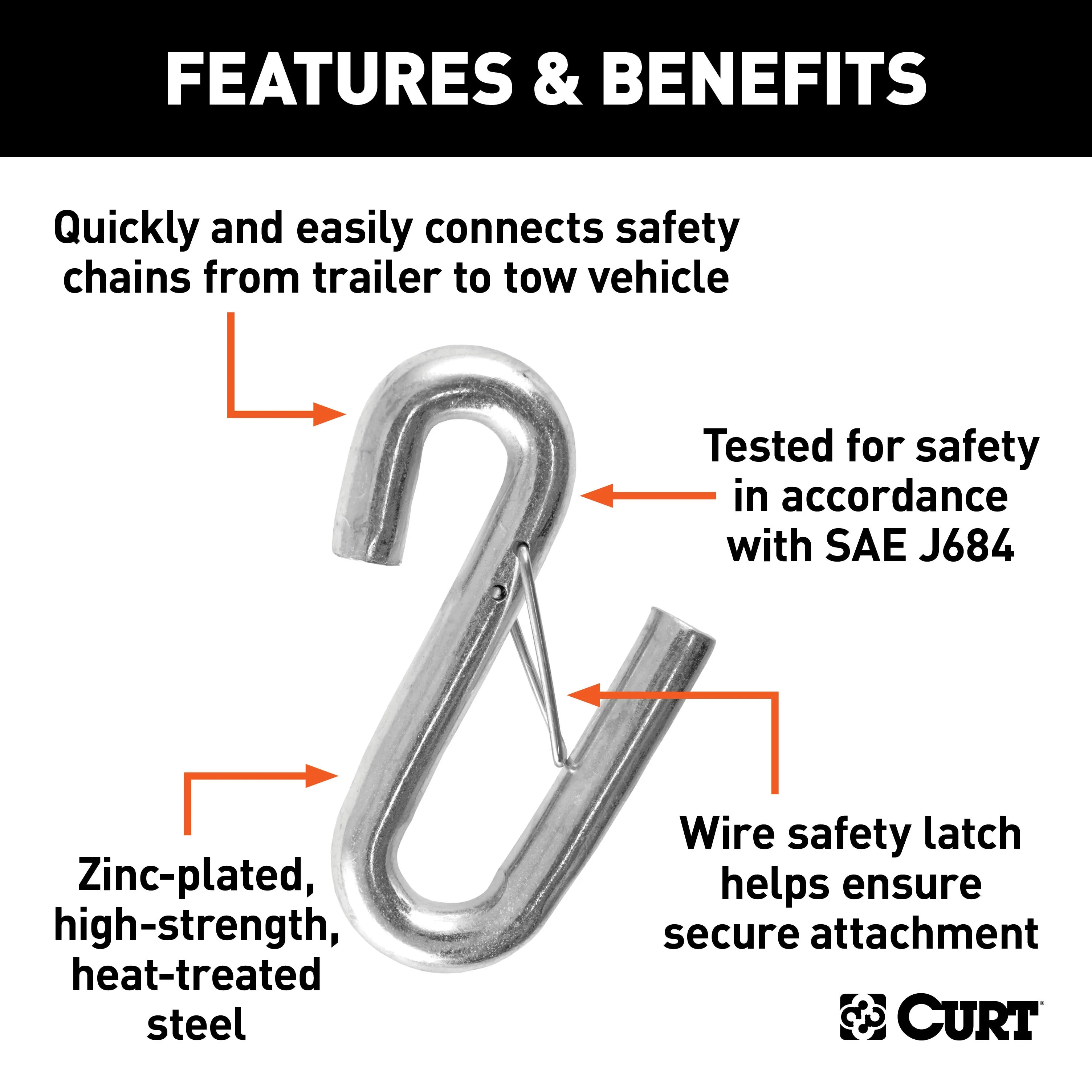 CURT 81830 Certified 17/32in. Safety Latch S-Hook (7;600 lbs.)