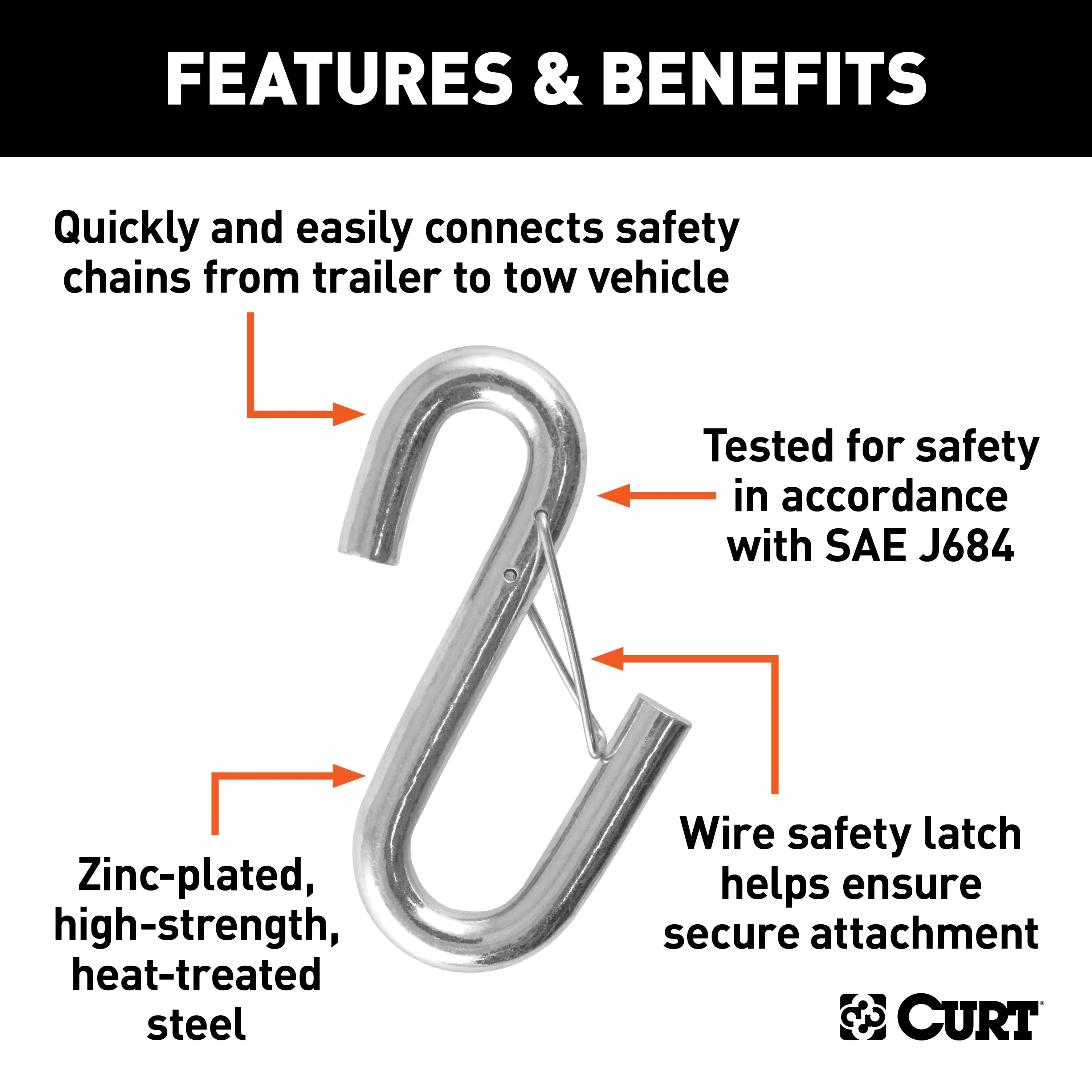 CURT 81840 Certified 13/32in. Safety Latch S-Hook (3;500 lbs.)