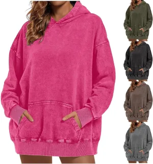 FZVYD Womens Hoodies Pullover Oversized Hoodie Cotton Hooded Couples Vintage 2024 Trendy Washed Streetwear Sweatshirt Tops