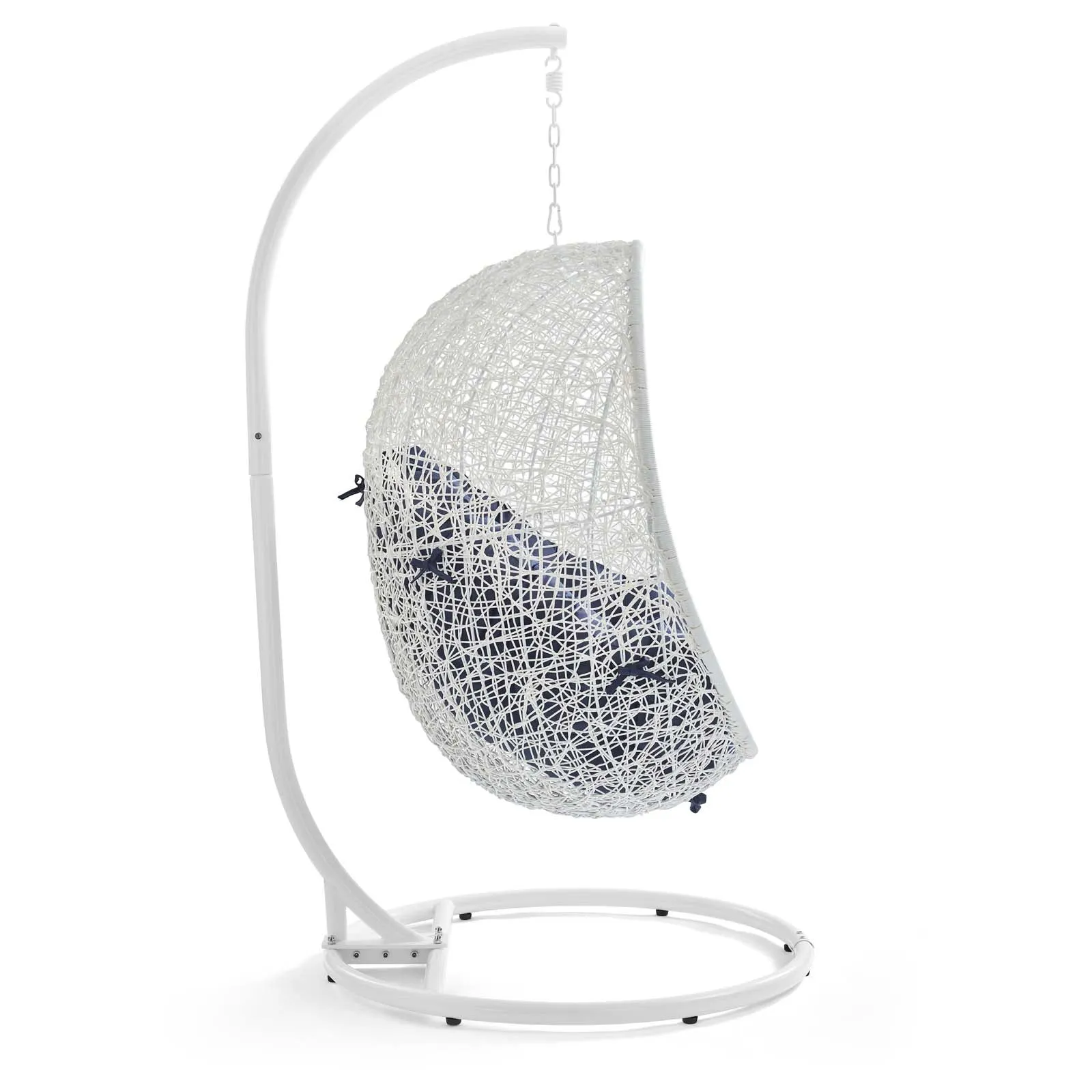 Hide Outdoor Patio Sunbrella® Swing Chair With Stand White Navy EEI-3929-WHI-NAV
