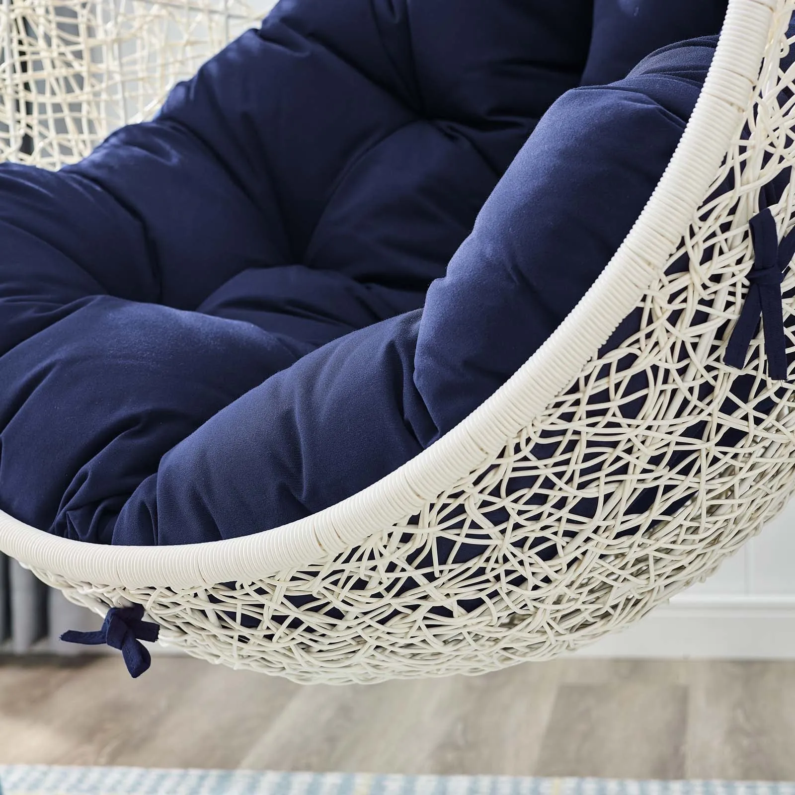 Hide Outdoor Patio Sunbrella® Swing Chair With Stand White Navy EEI-3929-WHI-NAV