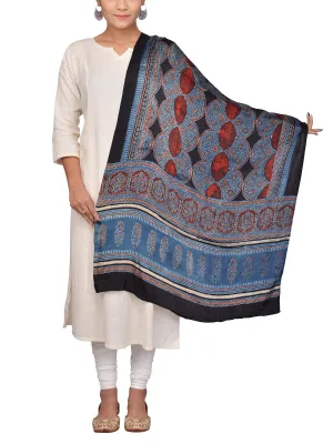 Indigo-Red-Black Ajrakh-printed  Dupatta