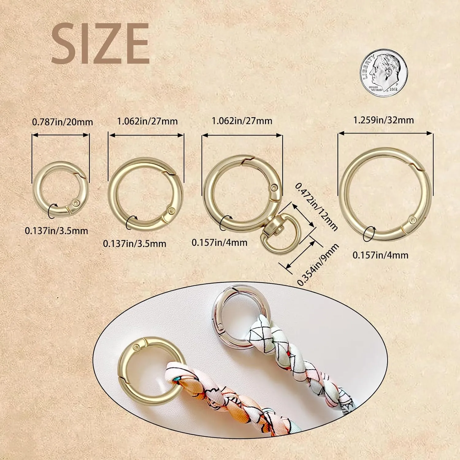 Key Ring Clip Spring Carabiner Key Ring O Rings Clip Keychain,Round Carabiner Purse Wrist Strap Closure Shoulder Bag Chain Rings Clip Lanyard Leather DIY Crafts as Valentine Gift(Silver)