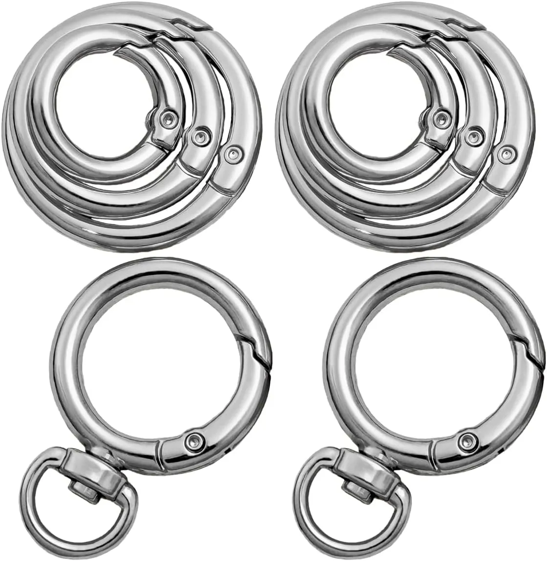 Key Ring Clip Spring Carabiner Key Ring O Rings Clip Keychain,Round Carabiner Purse Wrist Strap Closure Shoulder Bag Chain Rings Clip Lanyard Leather DIY Crafts as Valentine Gift(Silver)