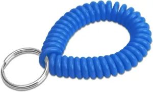 Lucky Line 2 Spiral Wrist Coil with Steel Key Ring, Flexible Wrist Band Key Chain Bracelet, Stretches to 12, Blue, 1 PK (410351)