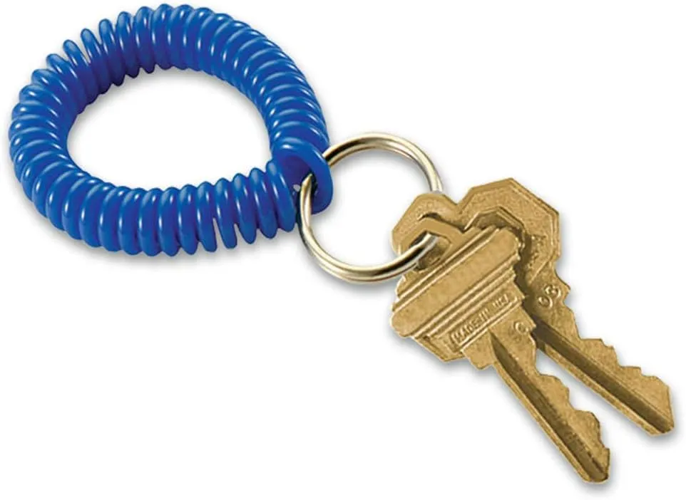 Lucky Line 2 Spiral Wrist Coil with Steel Key Ring, Flexible Wrist Band Key Chain Bracelet, Stretches to 12, Blue, 1 PK (410351)