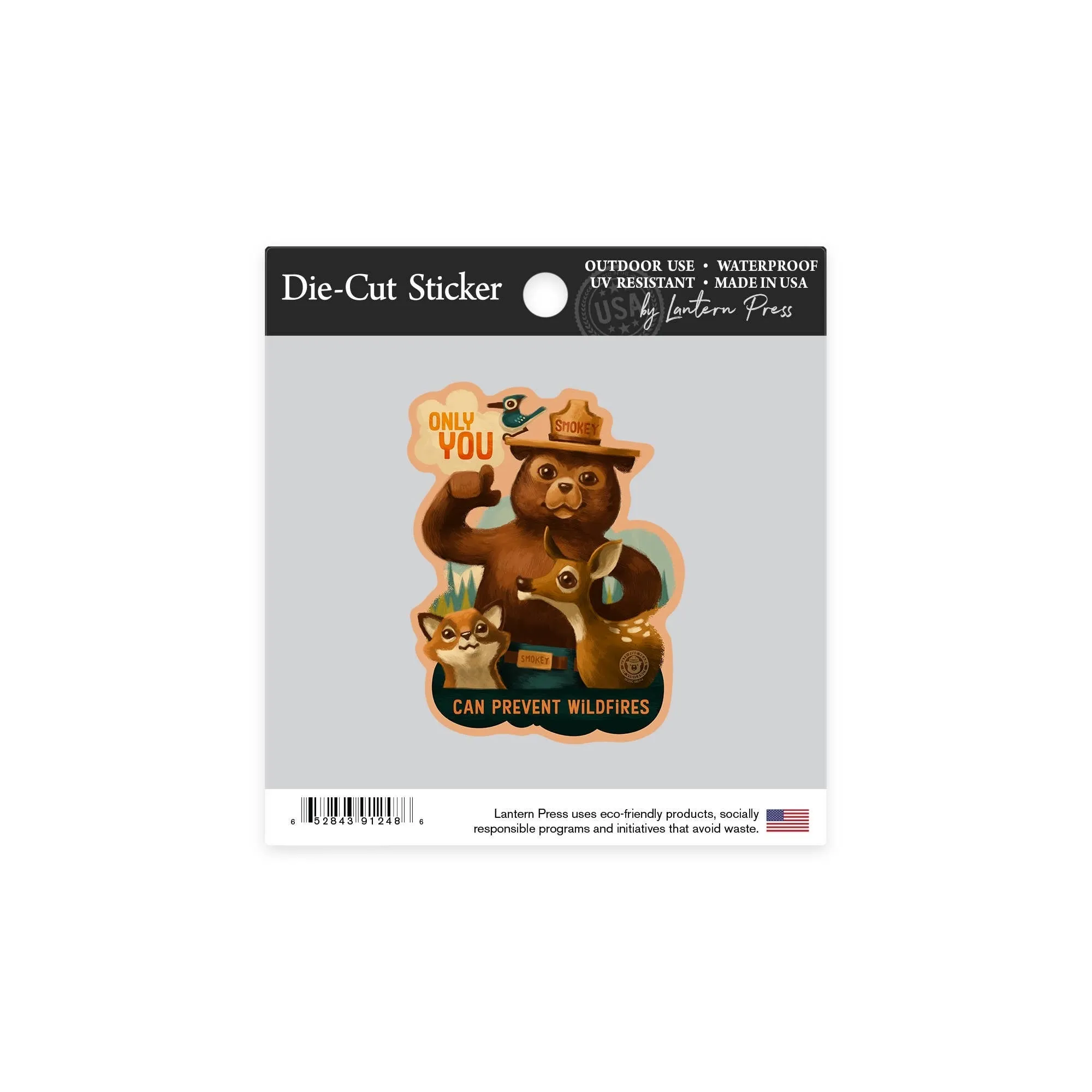 Smokey Bear and Friends - Only You Can Prevent Wildfires - (Vinyl Die-cut Sticker, Indoor/Outdoor)